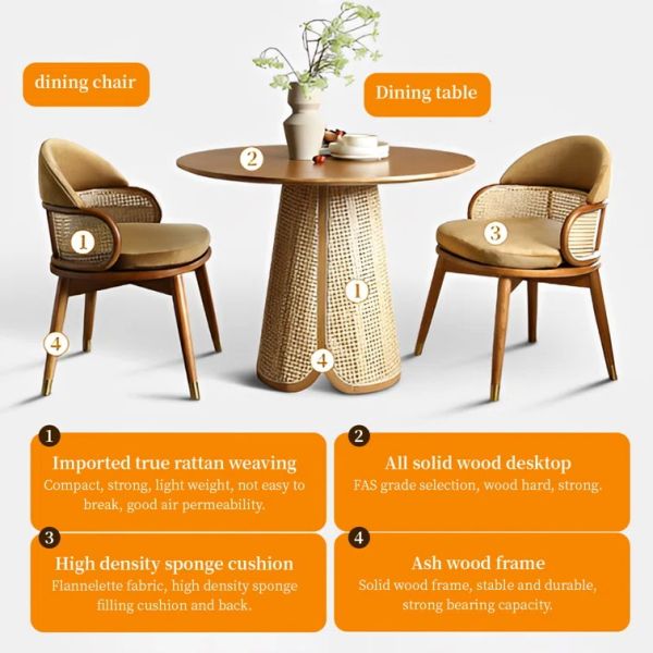Wicker Rattan Dining Table And Chairs Sets Modern Solid Wood