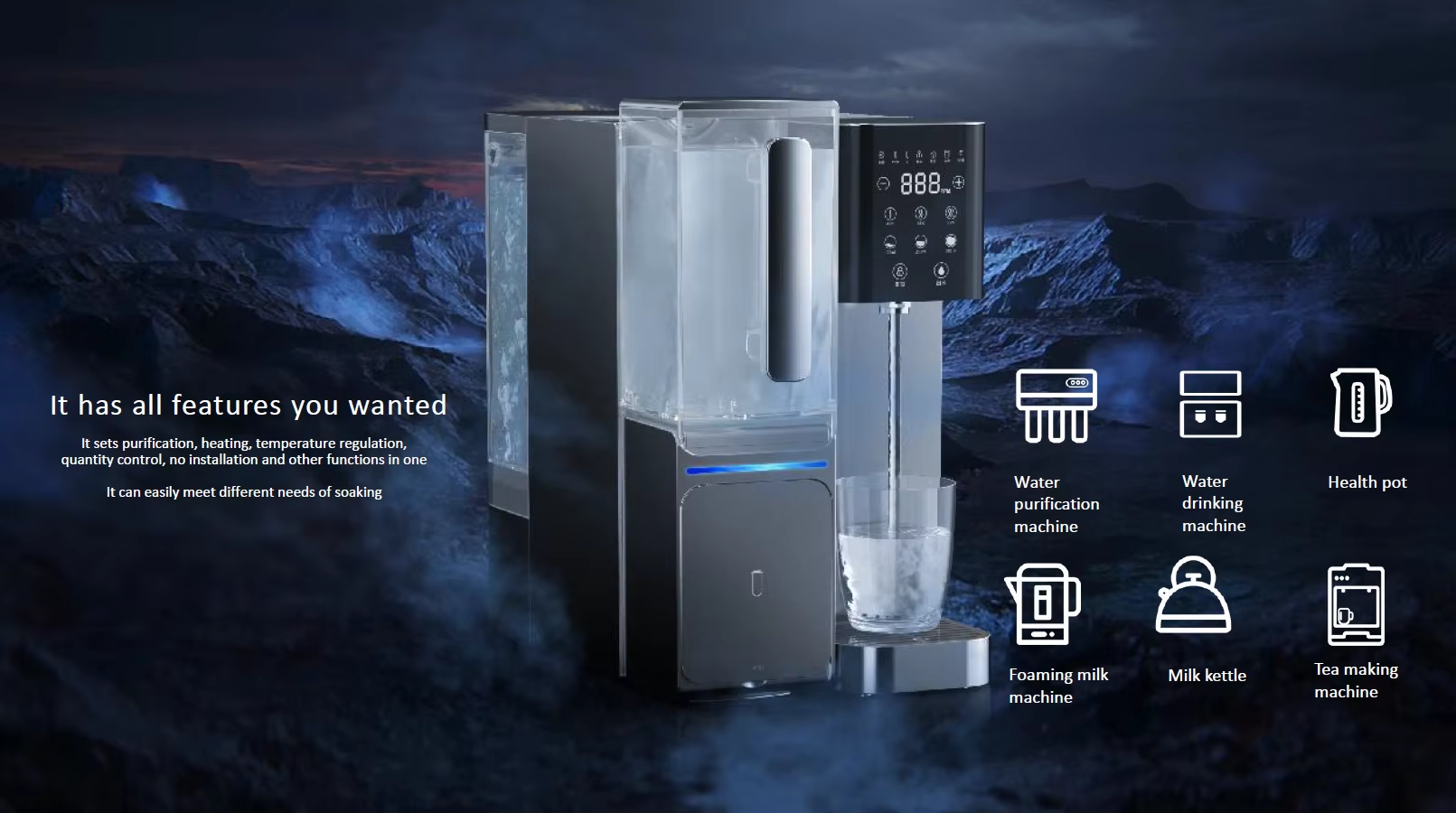 2200W Instant Heating Desktop Water Purifier with Multi-Stage Filtration and Installation-Free Countertop Drinking System