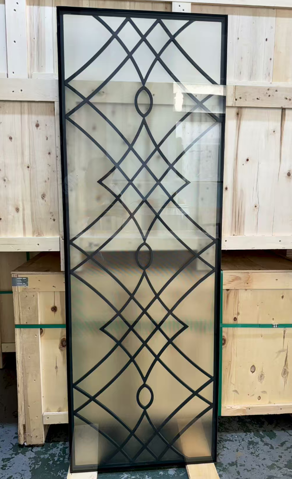 Inserts de porte en fer forgé 22*64 les plus vendus au Canada, verre avec barre d'acier 12*12 pour portes en fibre de verre