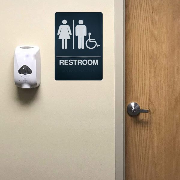 Adhesive Braille Unisex Restroom Symbol Sign For Bathroom