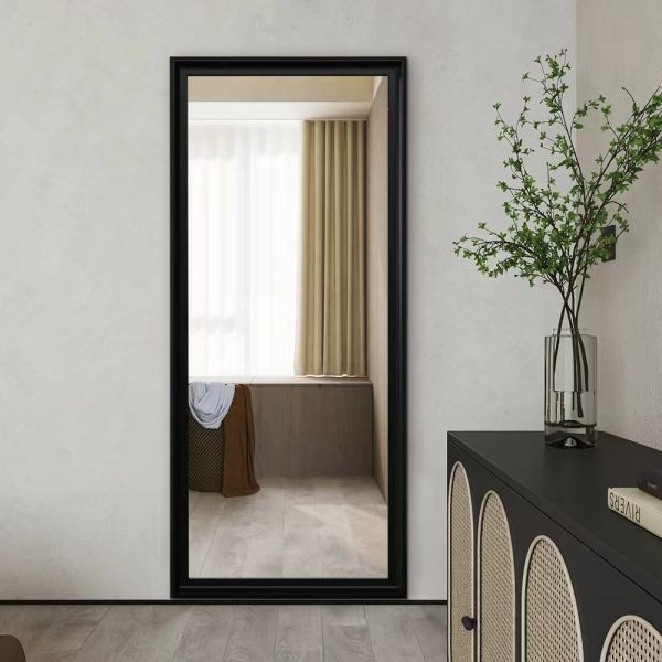 Vintage Wooden Framed Full Length Mirror , Rectangle LED Full Body Mirror For Living Room