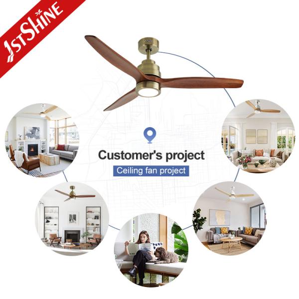 Ventilateur de plafond LED 1stshine avec cuivre ancien et bois massif Dimmable 3 couleurs LED