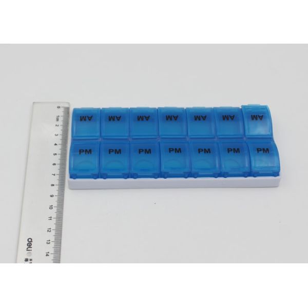 14 Day Pill Organizer , Plastic Medical Pill Box  With Base Tray Square Shaped