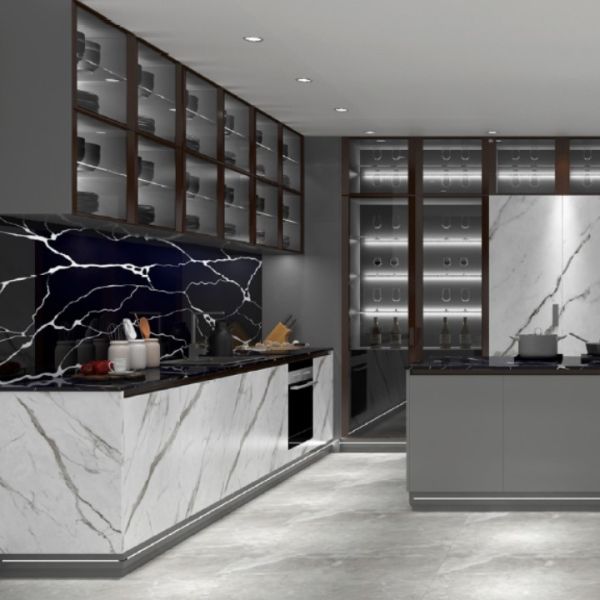 Woodgrain Modern Kitchen Cabinet Unassembled Handleless Furniture