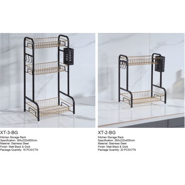 365x220x600mm Countertop Kitchen Rack 3 Tiers Black Gold Multifunctional For Spice