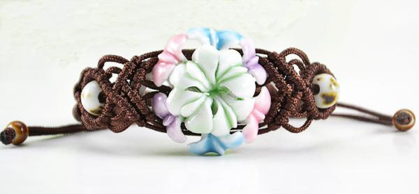 Color chrysanthemum Jingdezhen Ceramic Bracelet female hand jewelry