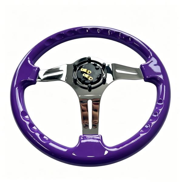 DELUXON 350mm Universal Racing Steering Wheels 3 Spoke Black Red Purple ABS Chrome