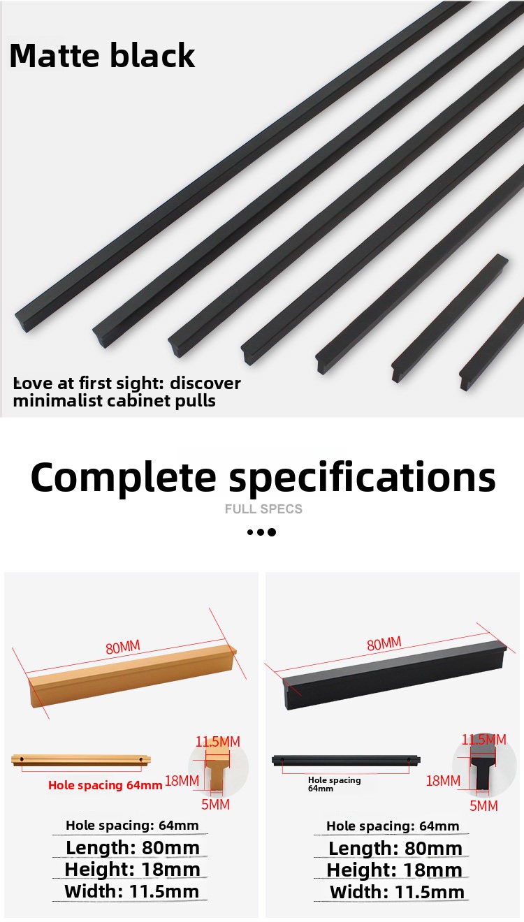 Hidden Aluminum T-Shaped Cabinet Handle with Contemporary Design for Kitchen & Bathroom Drawers Easy Installation 18mm Height