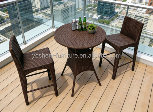 Outdoor  PE Rattan Dining Table Set with 2 Stackable Comfortable Chairs for Courtyard and Patio Use