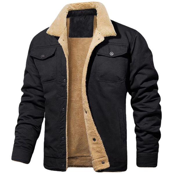 NO Seamless Fusing Men's Winter Coat with Cotton Fleece Cargo and Print Pattern