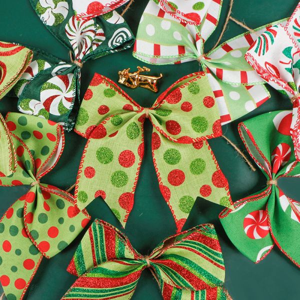 Poliéster/yute Arcos de cinta de borde de alambre rojo para la decoración del árbol de Navidad en 2024