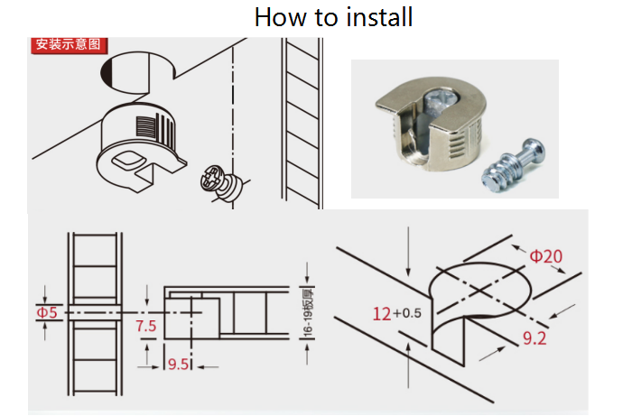 Zinc Alloy 20mm Thread Cam Lock Mini Fix Shelf Support Holder for Furniture Connector