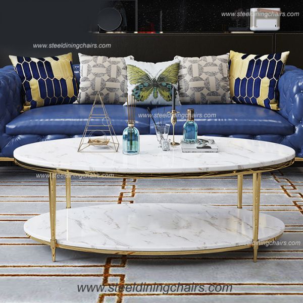 Oval Mable Top 125cm 57cm Stainless Steel Coffee Table For Living Room