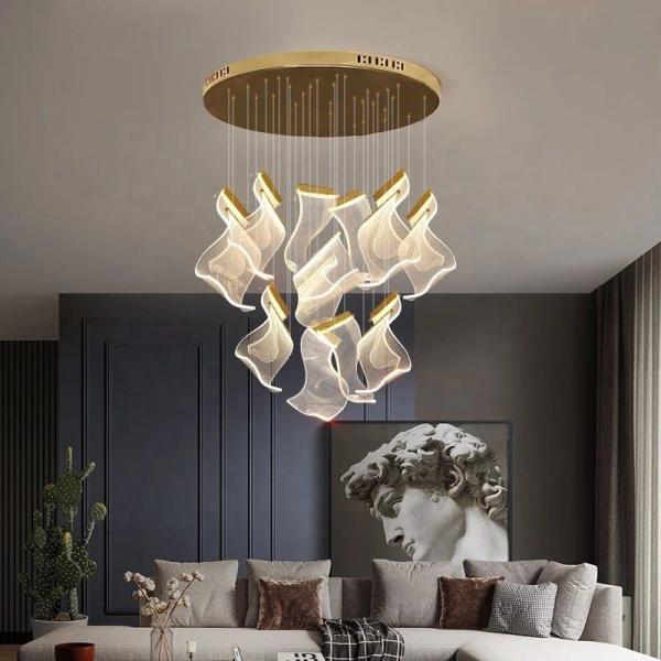 Acrylic Luxury Staircase Chandelier Lighting LED Multi Light Pendant Chandelier