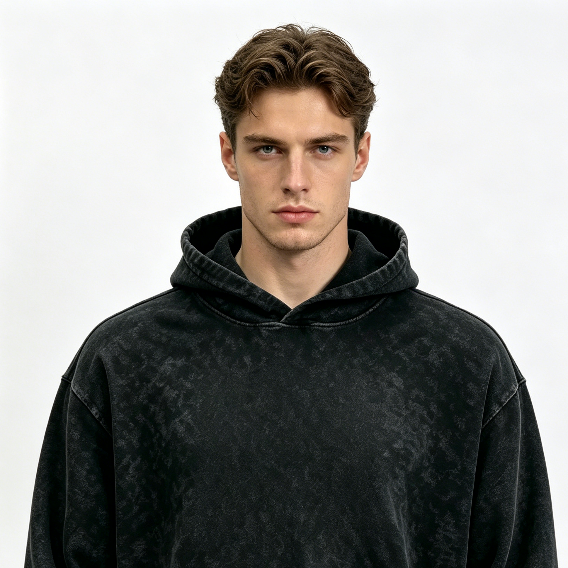 Oversized Stone Wash Hoodies Long Sleeve Snow Wash Hoodie Black