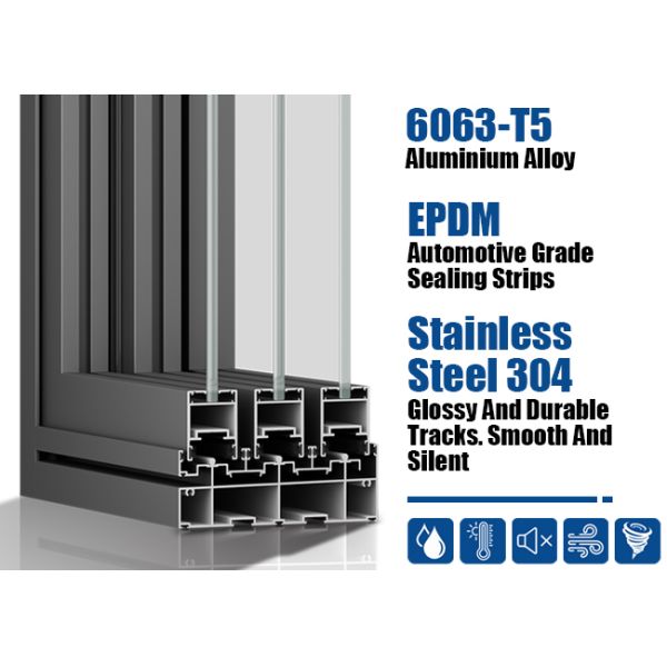Energy Efficiency Hurricane Impact Black Aluminium Sliding Windows Single Glass