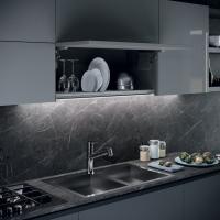 Design de style moderne Armoires de cuisine en carton à melamine avec péninsule et évier Armoires personnalisées Cuisine