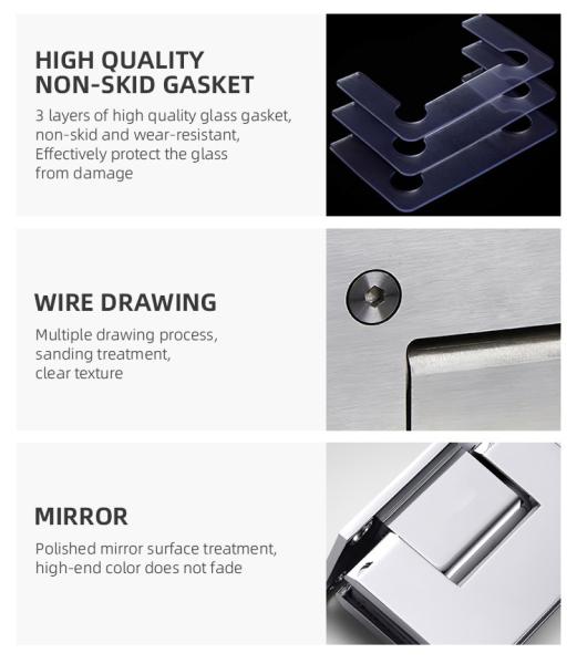 Hydraulic Glass Hinge for Hotel Shower Door Wall Mount 600-800mm Width Stainless Steel