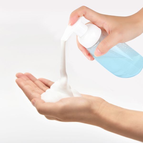 Botella transparente de plástico PET cuadrado de 300 ml con embalaje cosmético de bomba de espuma