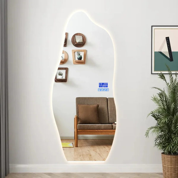 Asymmetrical Shaped LED Backlit Mirror with Touch Sensor Switch and 3000K-6000K Light Color in 5MM Copper-free Silver Mirror