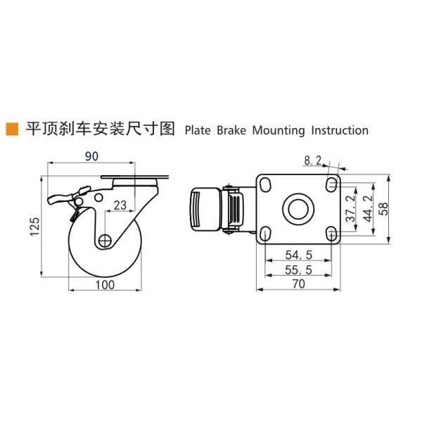 Couche en zinc rouleaux légers de service gris rouleaux de chaise de 4 pouces 364P-76