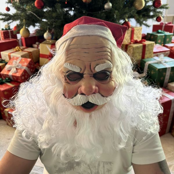 Realistic Santa Claus Mask Full Head Latex with Hat Beard Adult Christmas Cosplay Party Prop
