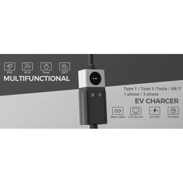 40A 9.6KW Cargador de coches eléctricos Tesla portátil 3.5kw 7kw 11kw 22KW 16A / 32A IP55