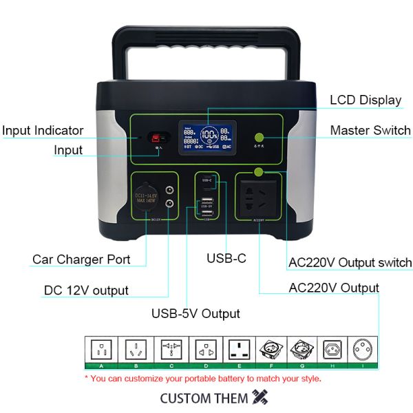 500W 1KW Portable Power Supply For Camping Durable 2000 Plus Cycles