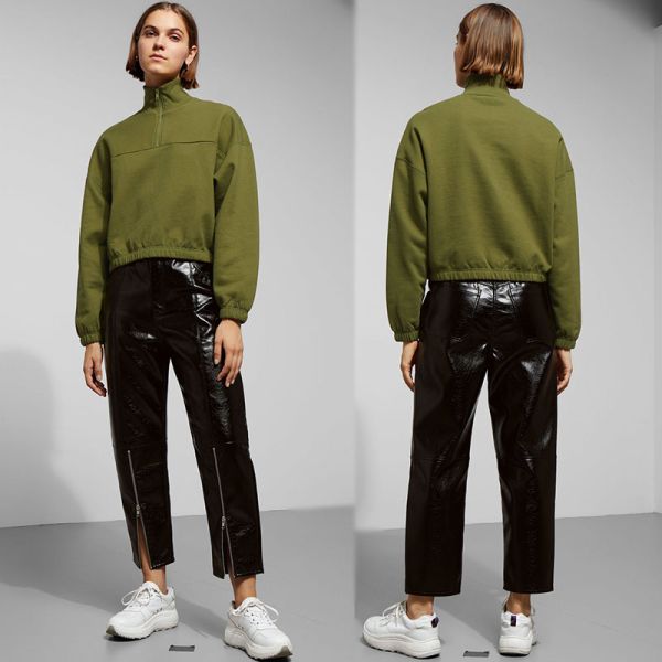 New Fashion Fall Clothing Turtle Neck Zipper Sweatshirt Women