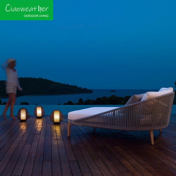 Outdoor Foam Cushion Teak Wood Garden Patio Waterproof Rattan Daybed for Hotel Outdoor Furniture Sets