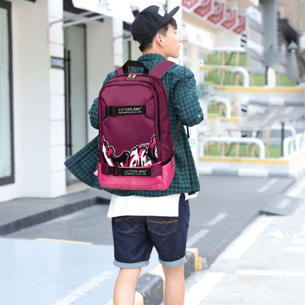 Middle school students bag sports fashion backpack men's shoulder bag printed Oxford cloth bag