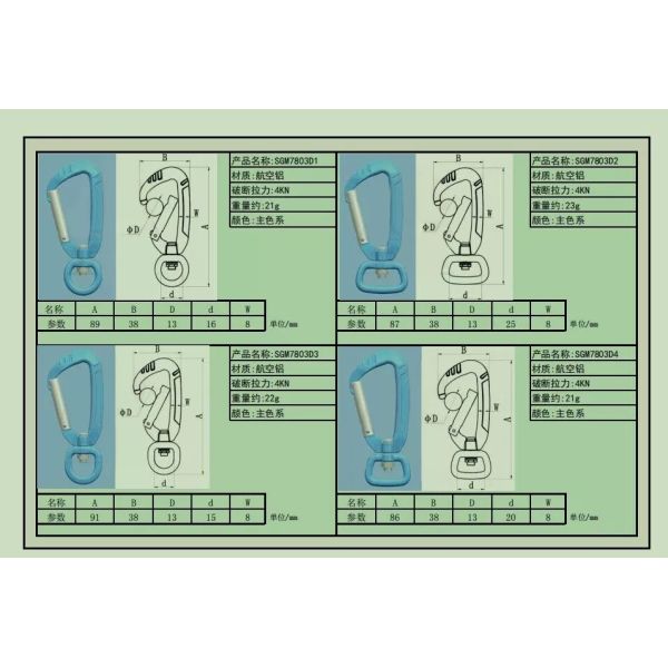 Carabiner de escalada en roca de aluminio de aviación con bloqueo automático 4KN Snap Hook