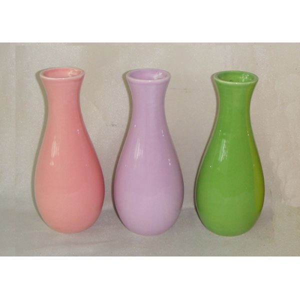 Round Shape Ceramic Vases And Pots Solid Color Glazed Vase Flower Pot For Spring / Summer