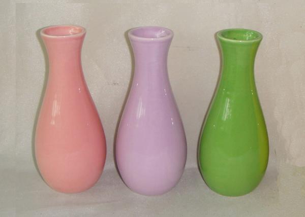 Round Shape Ceramic Vases And Pots Solid Color Glazed Vase Flower Pot For Spring / Summer