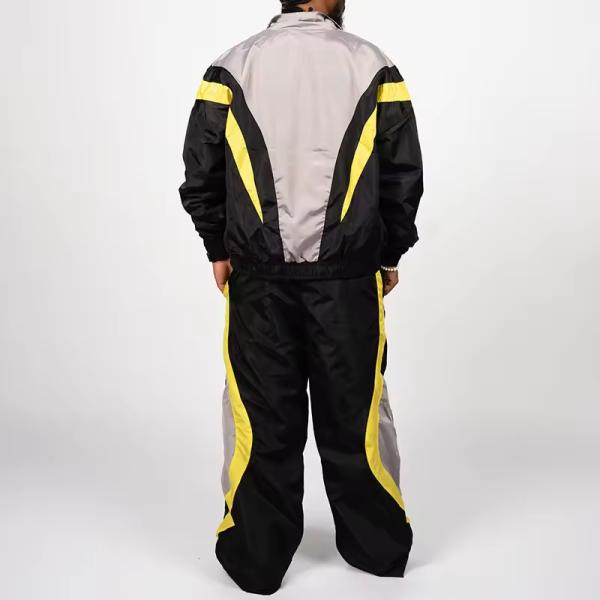 Chaqueta de viento personalizado apilada holgada de ajuste suelto de chándal de nylon juego de chándal de nylon