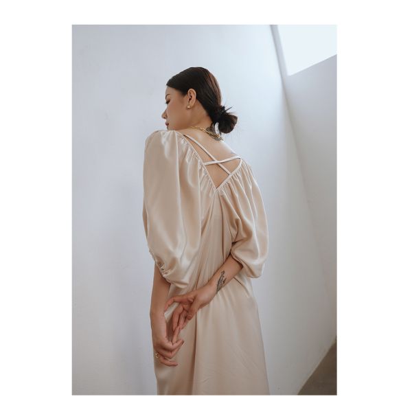 Five Point Sleeve Loose Women'S Beachwear Dresses Backless Stitching French Style Dress