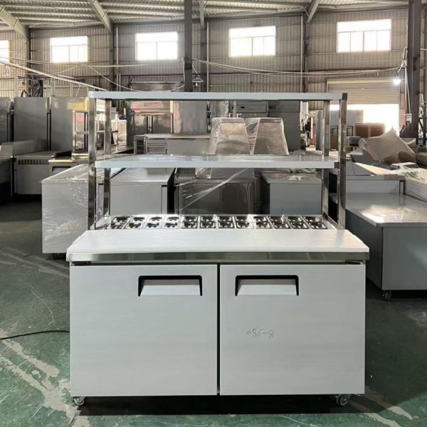 SS201 SS304 Salad Prep Table Refrigerator 2 Door Pizza Bar Subway Display Fridge