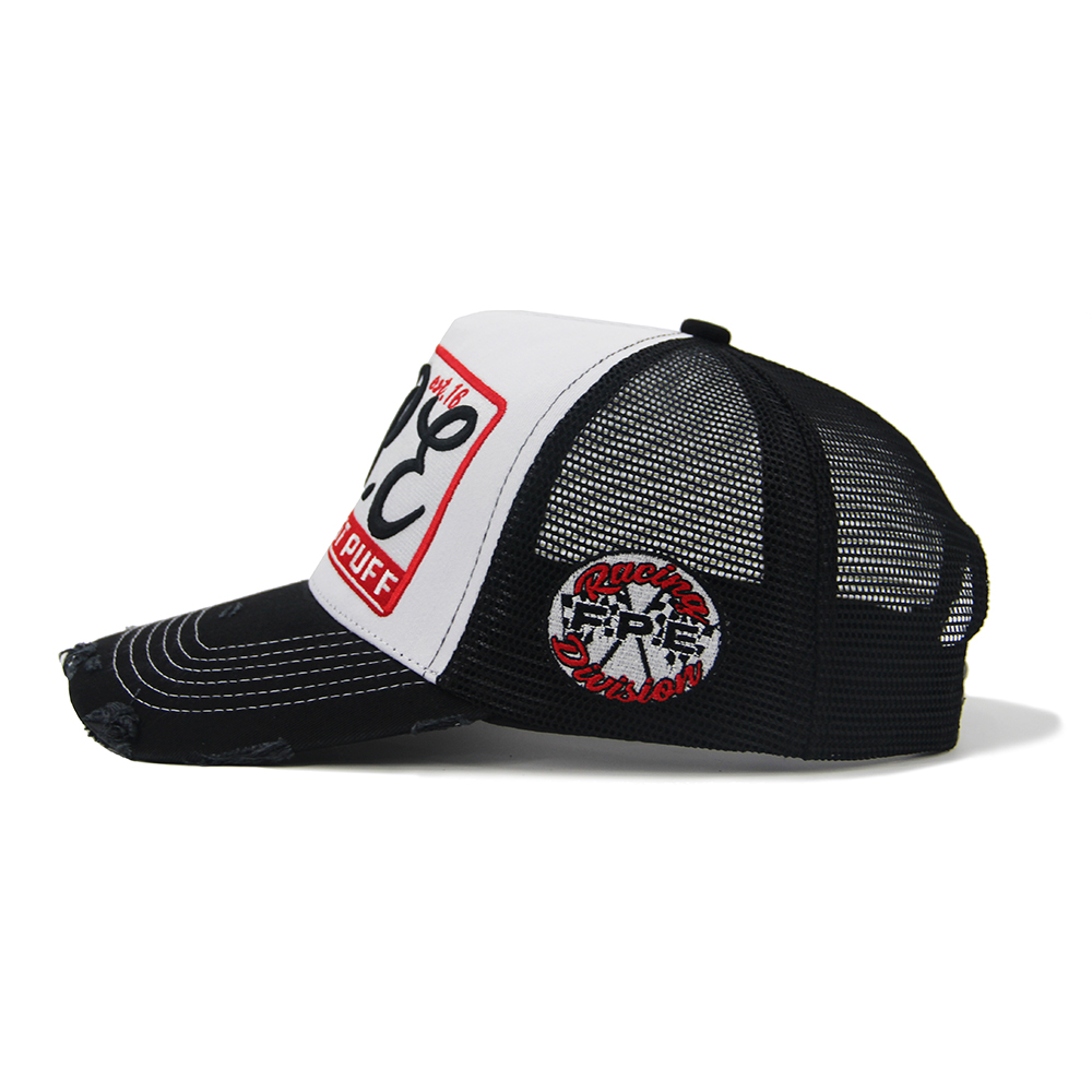 Classic Mesh Cotton 5 Panel Trucker Cap 3D Embroidery Snap Back Distressed Gorras Sports