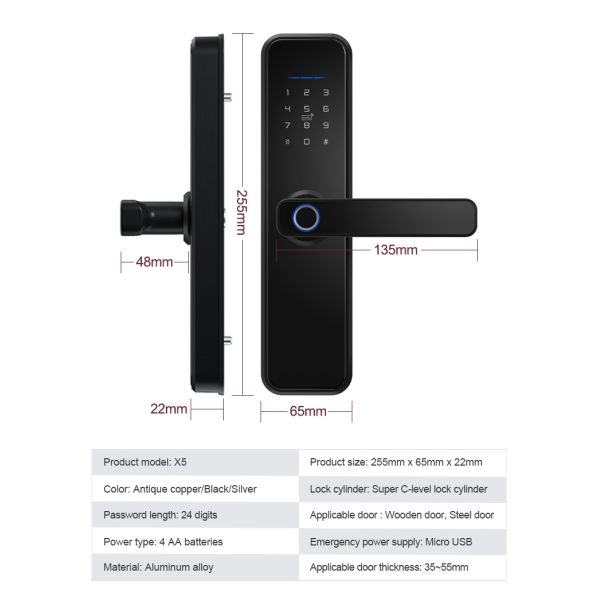 Алюминиевый сплав Антиблокировочный биометрический отпечаток пальца без ключа Туя умный дверной замок электронный цифровой умный дверной замок