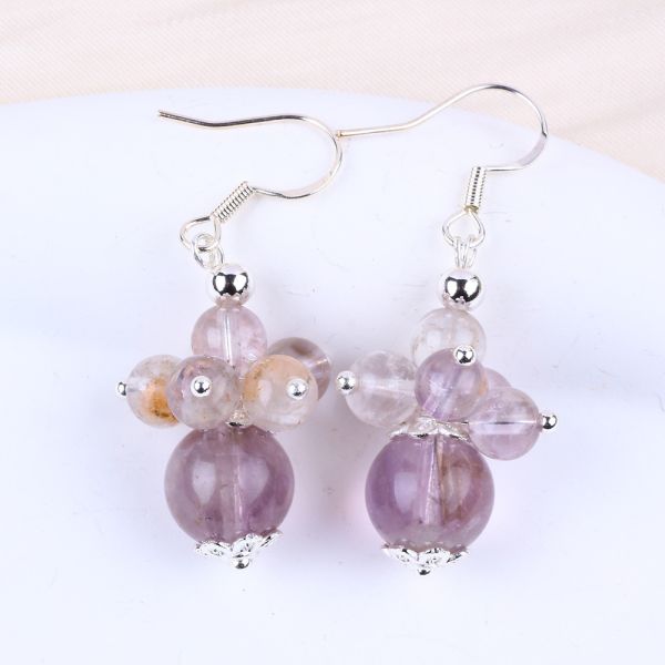 Природный каменный серьг 8 мм 10 мм Лечебный лавандовый азезутилитовый кристаллический кружевный кружевный цветочный серьг