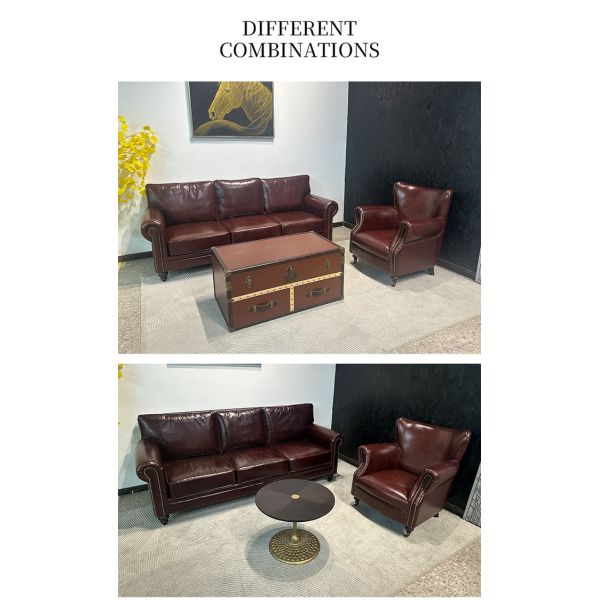 Nidea #8950 High Quality Genuine Leather Barton Sofa Set 3 Pieces American Retro Design Sponge Comfortable Durable for Hotel Bedroom Bed