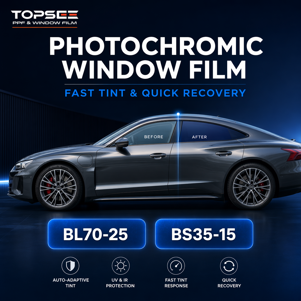 Photochromic Window Tint 2mil Self-Tinting VLT 70%-25% UV Reactive OEM