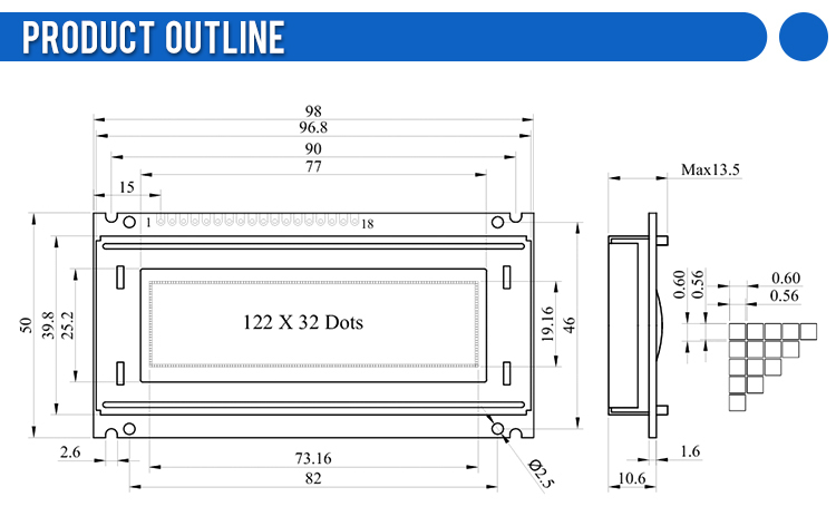 Yellow Green Film 12232Y Character Dot Matrix Screen LCD English Display Screen Can Be AssembLED In Multiple Languages