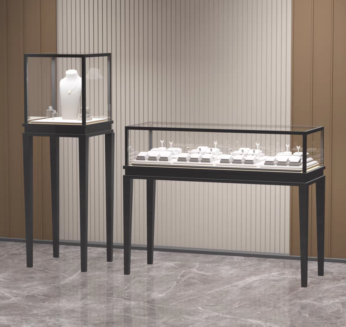 Luxurious High-leg Jewelry Display Cabinet in a Modern Minimalist Style, Featuring LED Lighting to Perfectly showcase Jewelry