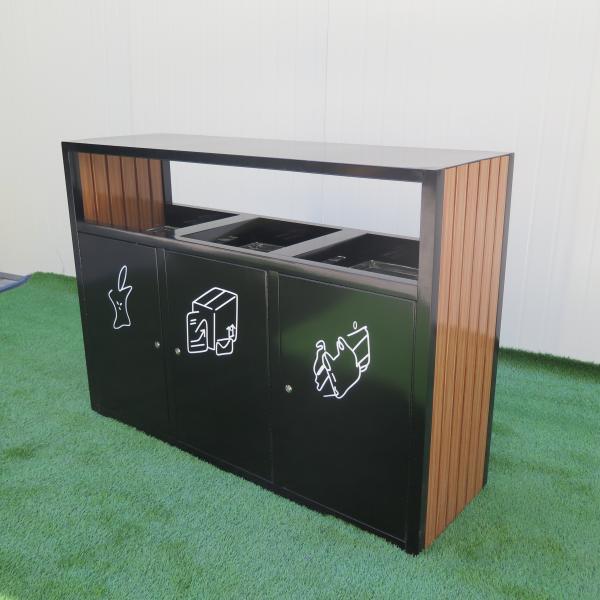 Do fornecedor exterior do escaninho de desperdício da madeira do metal da mobília de Pation do escaninho de reciclagem de 3 compartimentos venda por atacado de aço do balde do lixo