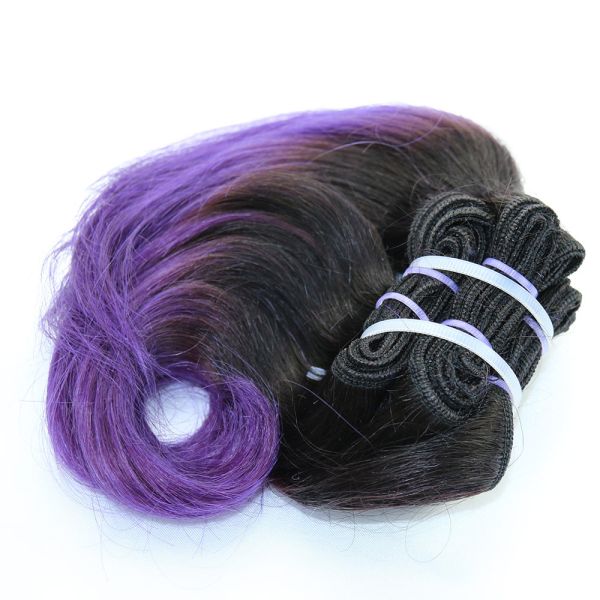 2017 New Style Short Curl Ombre Purple Brazilian Remy Hair Weft Hair Extension