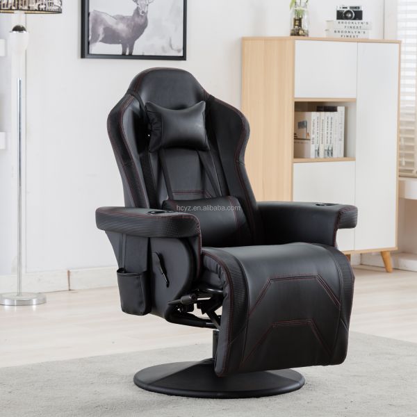 White Racing Style Gaming Chair Executive Office Swivel Seat with Cup Holder and Footrest