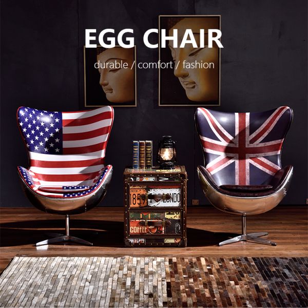Nidea #8801 Classic Italian Design Living Room Aviator Furniture Spitfire Swivel Leather Lounge Egg Chair With Aluminum Back Side