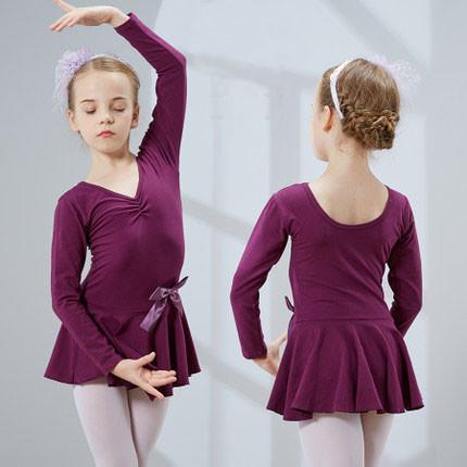 Children's Long sleeve cotton butterfly knot aesthetic style dance costumes  ballet dance leotard dress