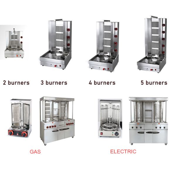 Коммерческая газовая 4-горелка Автоматическая вращающаяся куриный кебаб Doner Shawarma гриль
